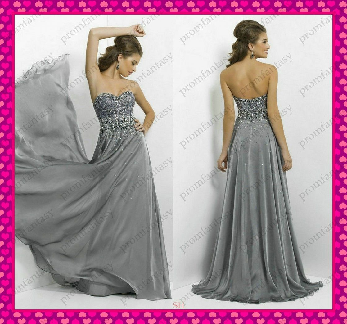 Cheap Silver Grey Chiffon Prom Dresses Under 140 2016 Bling Bling Crystals Beads Sequins