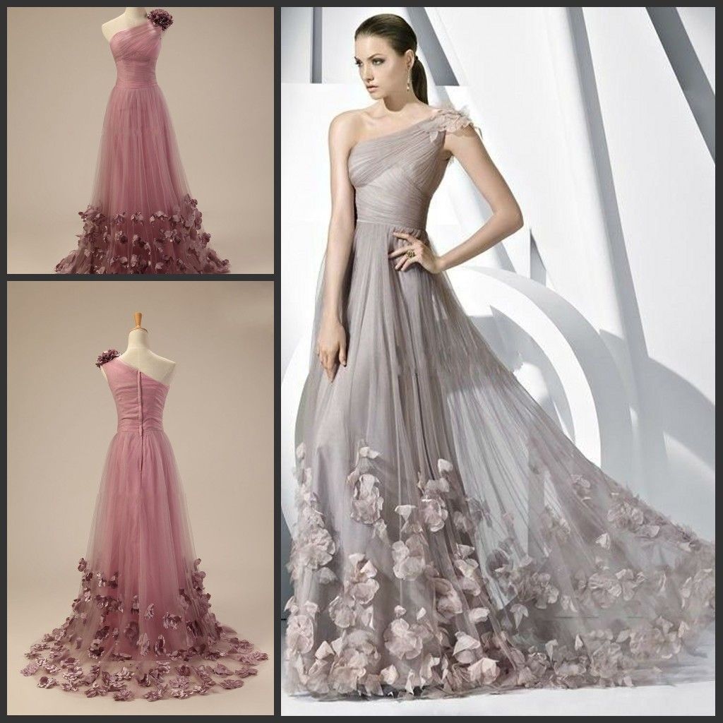 Real Images 2014 Best Sell Ladies Popular A Line One Shoulder Appliques