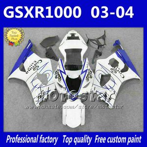 7 vites SUZUKI GSX-R1000 K3 için motosiklet kaporta kiti 03 04 GSXR 1000 2003 2004 GSX R1000 beyaz mavi Korona freeship kaportalar bodykits Gy6