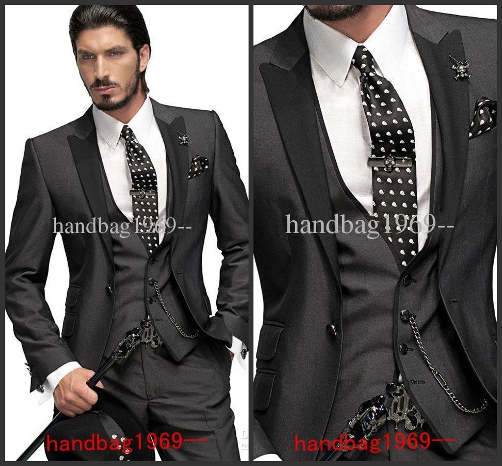 Custom Made Slim Fit One Button Charcoal Grey Groom Tuxedos Best Man