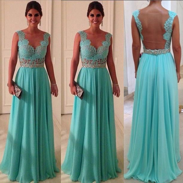 2014 Cheap Prom Dresses Sexy Green Chiffon And Sheer Back With ...