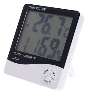 Multi-function HTC-1 Digital LCD Temperature Humidity Hygrometer Thermometer Clock Humidity Meter with Clock Calendar Alarm 100pcs