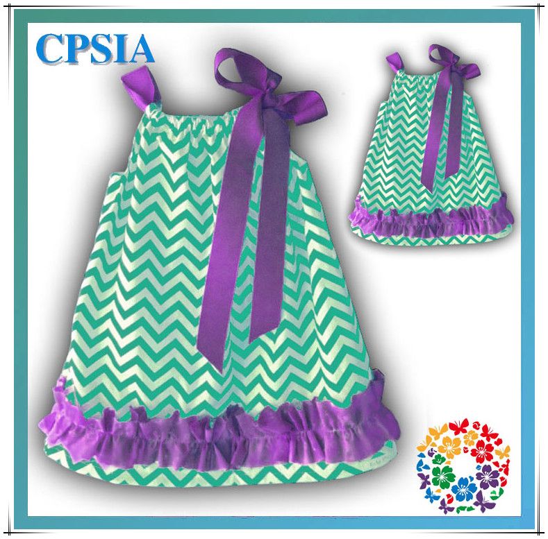 Baby Girls Spring Satin Pillowcase Dresses Satin Chevron With Ruffled