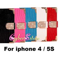 Wholesale Luxury Diamond Rhinestones Buckle Lizard Flip Leather Wallet Chrome Case Cover For iphone s S