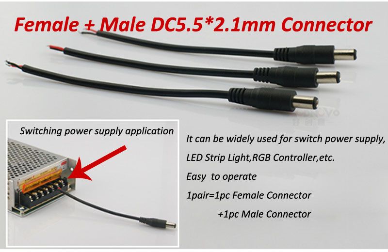 50PCS DC Power Cable Wire Male Female Connector 5.5*2.1mm used for switching power supply,single color led strip light,led rigid bar
50PCS DC Power Cable Wire Male Female Connector 5.5*2.1mm used for switching power supply,single color led strip light,led rigid bar