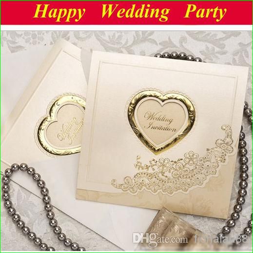 Elegant Embossed Wedding Card Invitations, Laser Cut Heart +Flower
