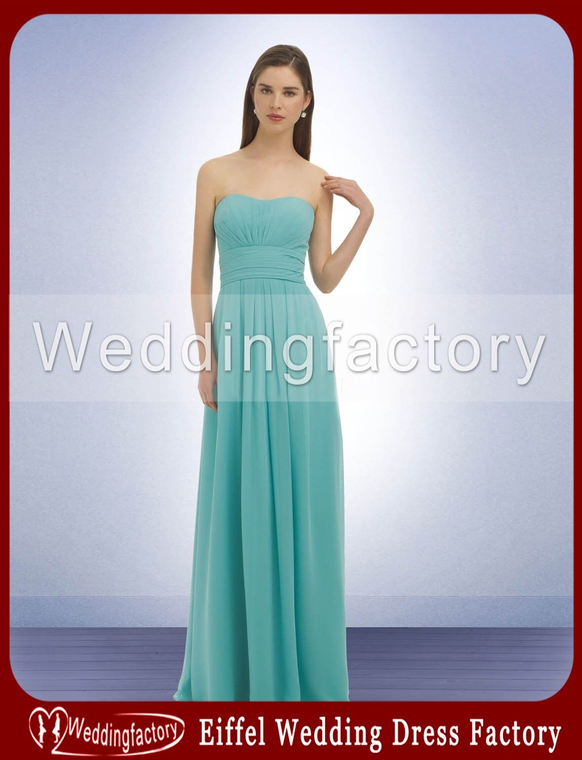 Strapless Long Teal Bridesmaid Dresses A Line Soft Sweetheart Chiffon