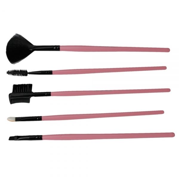 32 pcs Pink & Black Makeup Brush Set with Bag Nylon Bristles Wooden Stems