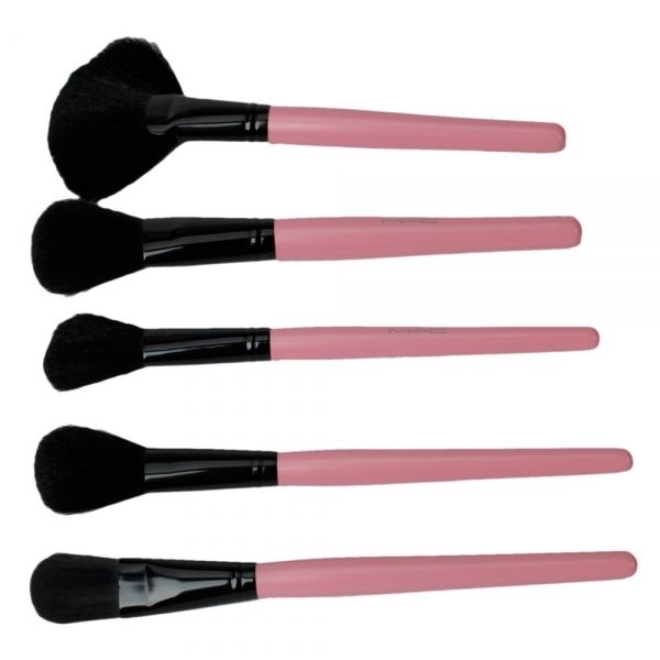 32 pcs Pink & Black Makeup Brush Set with Bag Nylon Bristles Wooden Stems