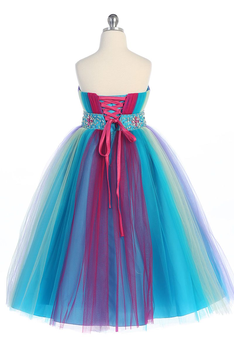 Lovely Rainbow Tulle Strapless Flower Girl Dresses Girls' Pageant Dress Birthday Skirt Size 10 12 TF1205002