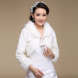Winter Style Discount Average Size Wedding dress Bridal Wrap Jacket Shawl Cape Stole Bolero Coat Long Sleeve White Fur Fuax Beads Wholesale