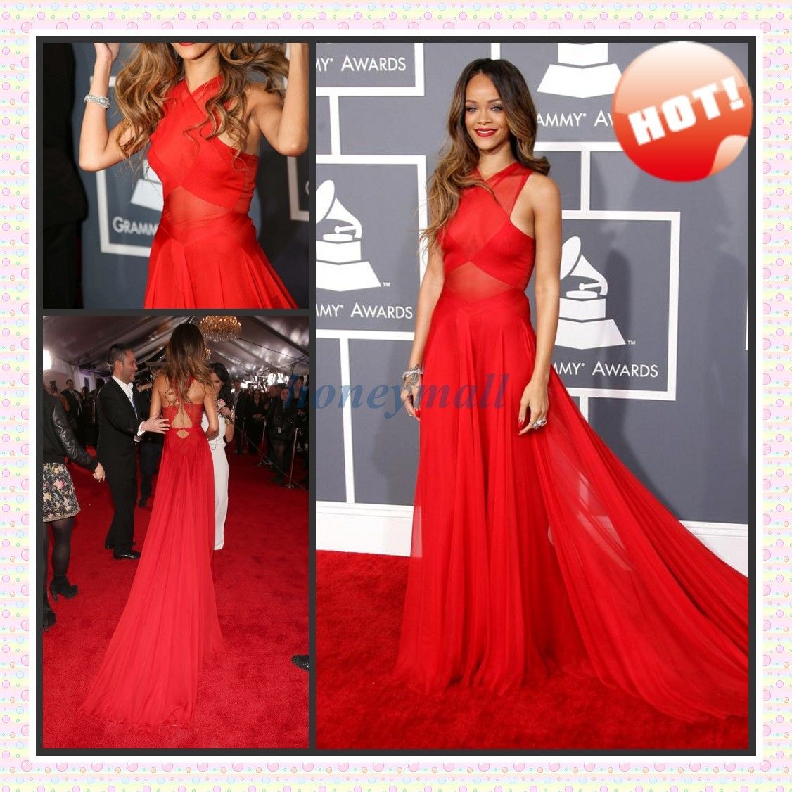 2014 New Red Carpet Celebrity Dresses Rihanna Grammy Awards Sheer ...