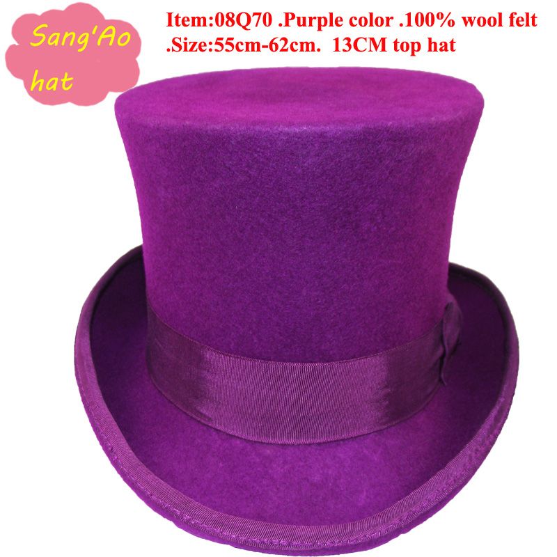 Small Wholesale Purple Round Top Hat Bowler Hat for Ladies Men for Wedding Or Dance 100wool
