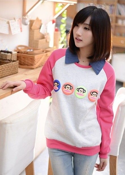 Autumn Women s clothing Fashion Cowboy collar pullover Plus fleece