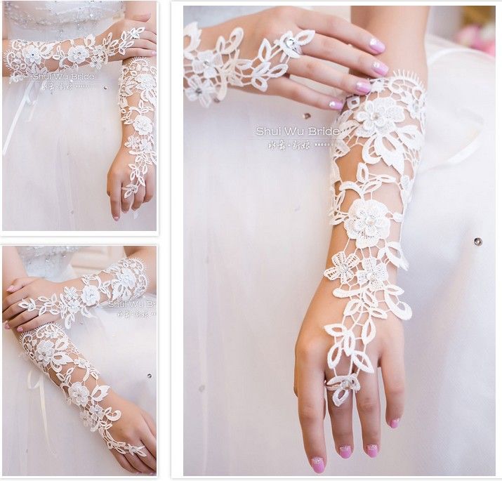 Hot white Bridal Gloves Bud silk embroidery Wedding jewelry Pure white ...