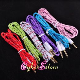 Wholesale 3 mm Audio AUX Car Extention Cable Braided Woven wire Auxiliary Stereo Jack Male m ft Lead for Iphone c s Ipod Mobile Phone Speaker