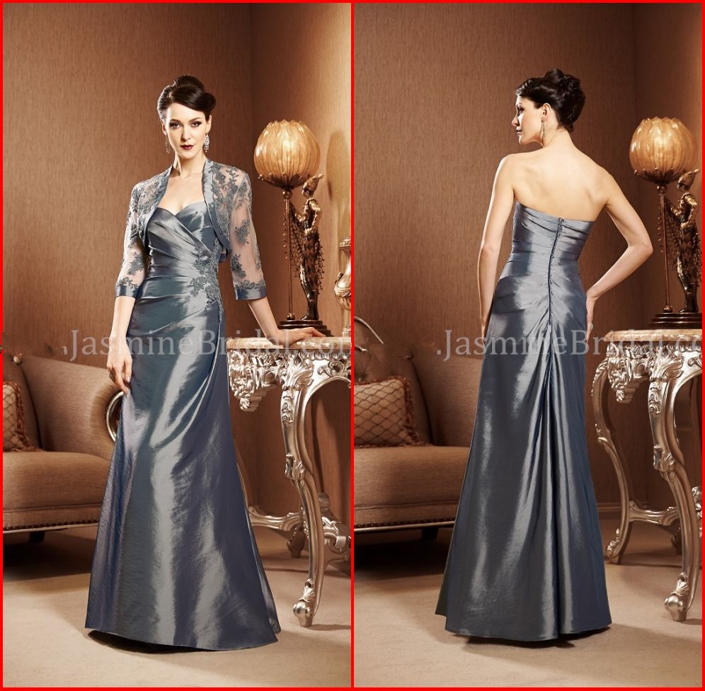 2015 Slive Grey Mother Of The Bride Dresses With Jacket Sheer Sleeve