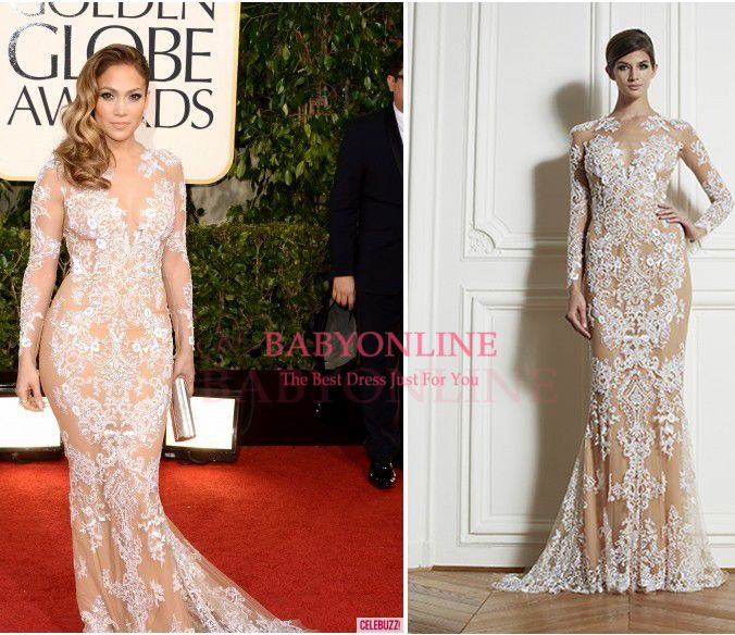 2014 Zuhair Murad Celebrity Dresses White Nude Lace Mermaid Long ...