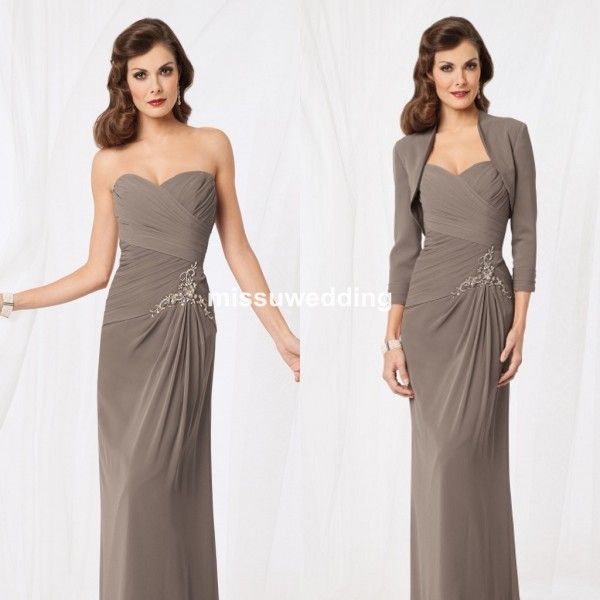 Custom Made Sweetheart Column Full Length Chiffon Ruffles With Jacket