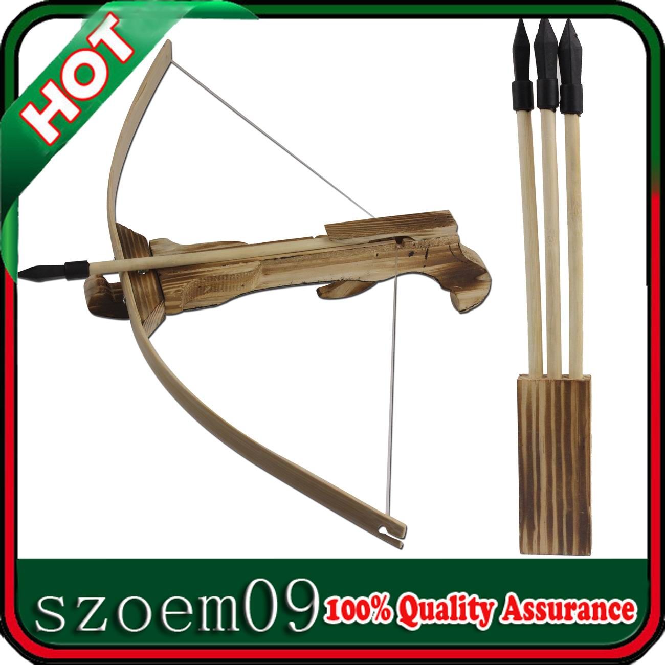 Hunting Bow Crossbow W/3 Arrow+Quiver Wood Kid/Children/Youth Cross Bow