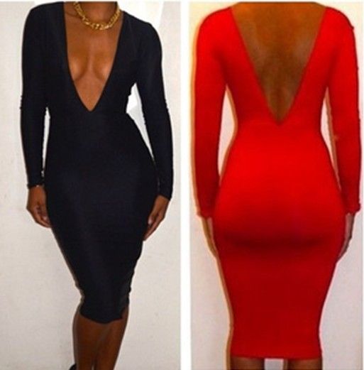 Deep V neck Club Dresses Women Black Red Sexy dress party evening ...