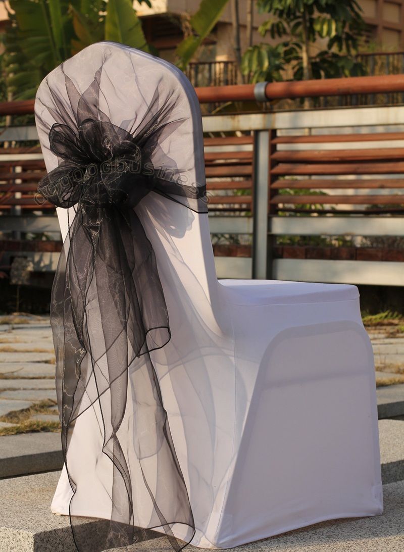 White Chair Cover Hood/wrap Tie Back Sash Bow/black White Chair Cover