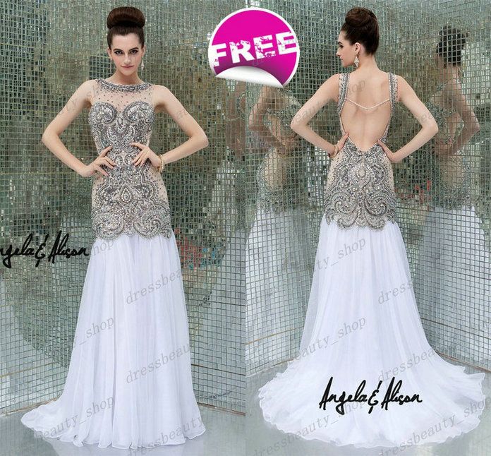 white pageant gown with train