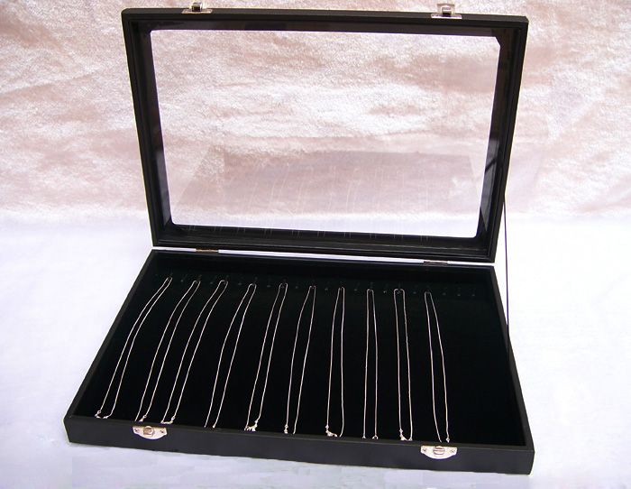 2017 Jewelry Display Box Black Velvet Necklace Tray Holder Showcase