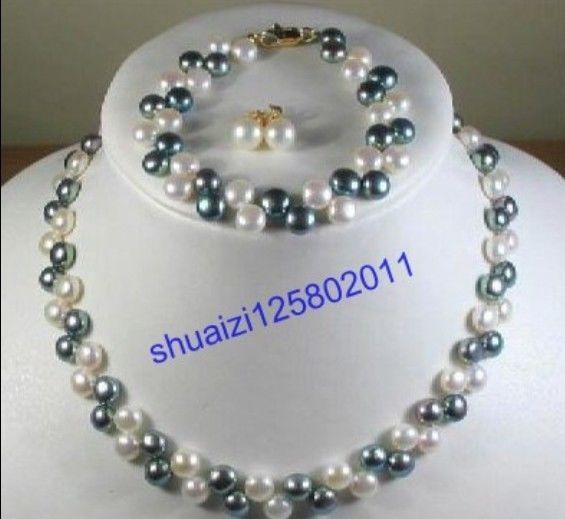 New Fine Pearl Jewelry Genuine natural Beautiful black and white pearl necklace 18inches bracelet 7 inches earrings set, Mixed colors
New Fine Pearl Jewelry Genuine natural Beautiful black and white pearl necklace 18inches bracelet 7 inches earrings set, Mixed colors