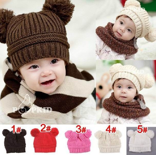 2017 Baby Hats Double Balls Cloche Hat For Children Kids Knitted Hat