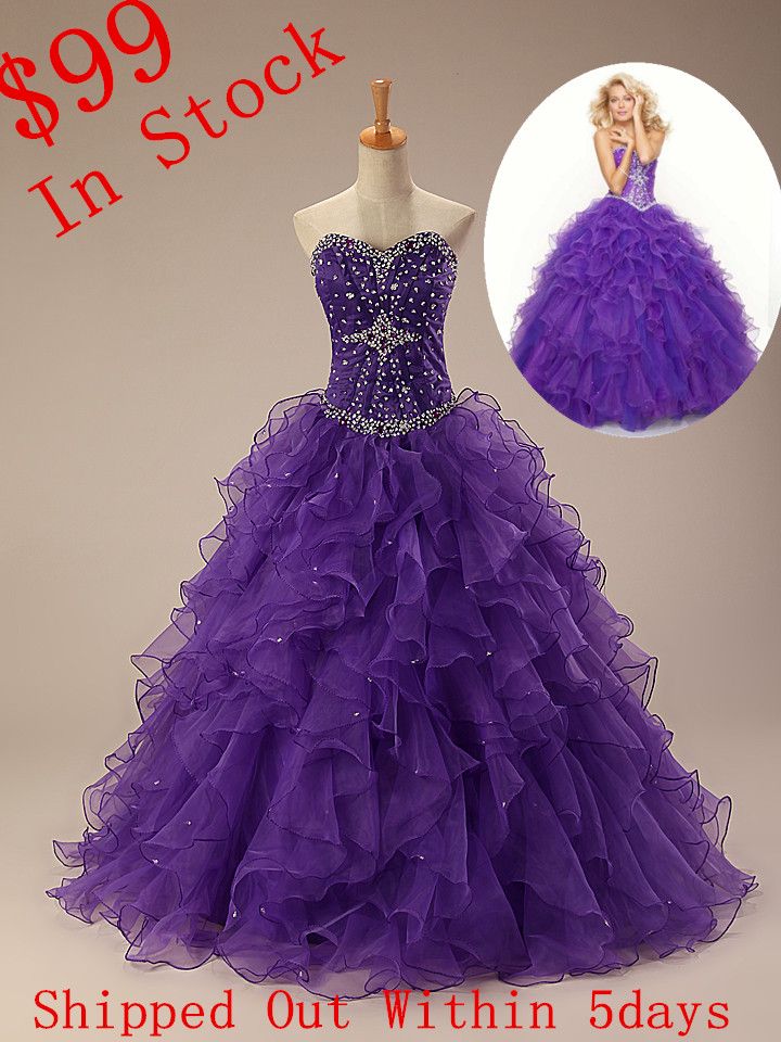 In Stock 99 Hot Sale Quinceanera Dresses With Cascading Ruffles Organza Sweetheart Beaded