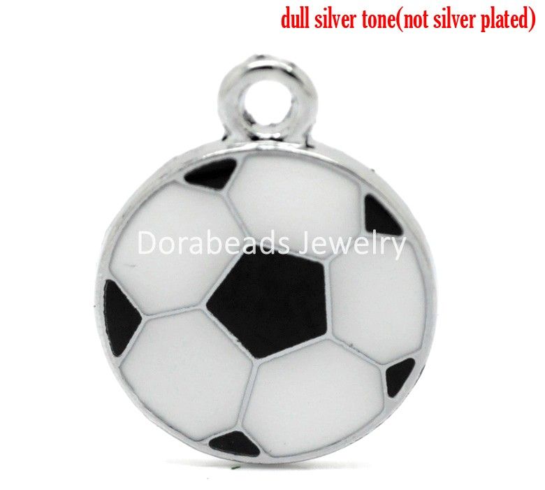 Charms Gratuit! 20pcs Silver Tone Enamel Soccer Sport Charm Pendentifs 24x19mm (1 