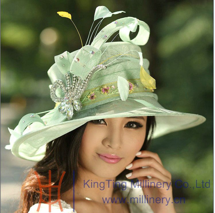 Women Sinamay Church Hat Ladies' Hat Winter Dress Top Hat Light Green
