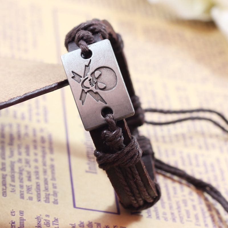 Wholesale Pirate Skull Crackle Genuine Leather Punk Adjustable Belt Cuff Bracelet Bangle Wristband cool!!!