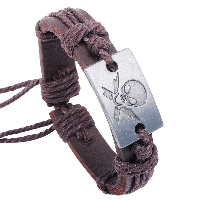 Wholesale Pirate Skull Crackle Genuine Leather Punk Adjustable Belt Cuff Bracelet Bangle Wristband cool!!!