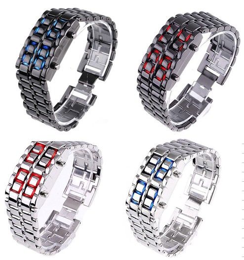 Wholesale 300pcs/lot Mix 4colors NEW Metal Lava Style LED Iron Samurai Watch Men Women styles fashion classic watches LL004, Black
Wholesale 300pcs/lot Mix 4colors NEW Metal Lava Style LED Iron Samurai Watch Men Women styles fashion classic watches LL004, Black