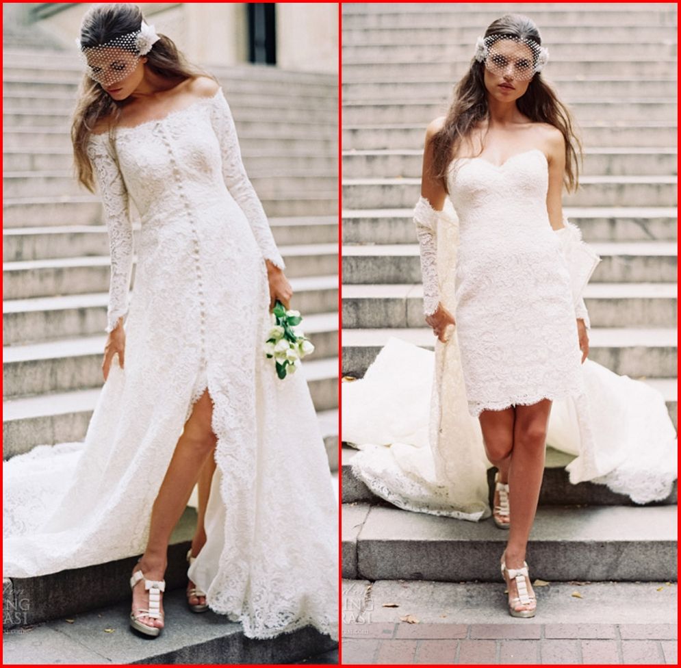 2015 Vintage Lace Wedding Dresses Off Shoulder Long Sleeve Buttons Two in One Dress Front Slit Gorgeous Bridal Gowns Sareh Nouri W323, Ivory
2015 Vintage Lace Wedding Dresses Off Shoulder Long Sleeve Buttons Two in One Dress Front Slit Gorgeous Bridal Gowns Sareh Nouri W323, Ivory