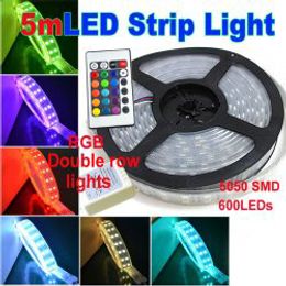 Christmas 144W 5050 SMD RGB LED Strip Light Double Row 12 Volt 120leds m 600 LEDs 5m DC 12V