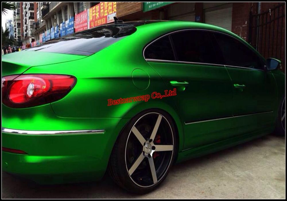 satin Green Matte chrome vinyl car wrap Car Sticker Sheet Film Air Bubble Free Chrome green matt full car wrap 1.52x20m/Roll Free Shipping