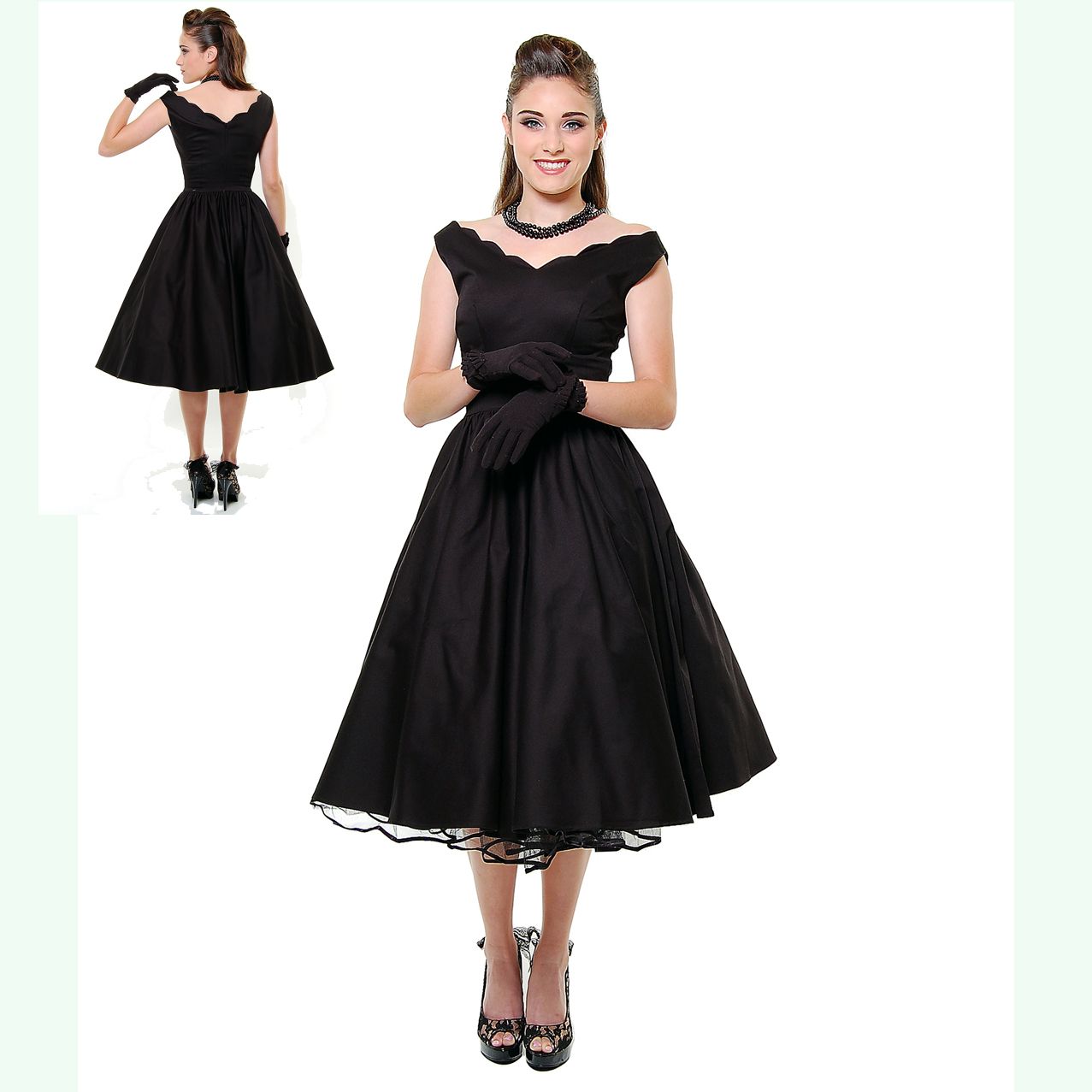 Vintage Little Black Dresses With Off The Shoulder Sleeves Zipper Back