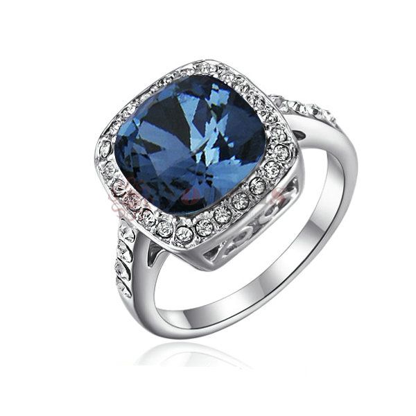 

Yoursfs кольца синий Кристалл заявление 18 K белое золото покрытием Леди Emulational Diamond мо
