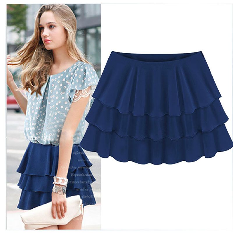 2017 2014 Summer Big Wavy Chiffon Short Skirt Ruffle Bust Skirt High