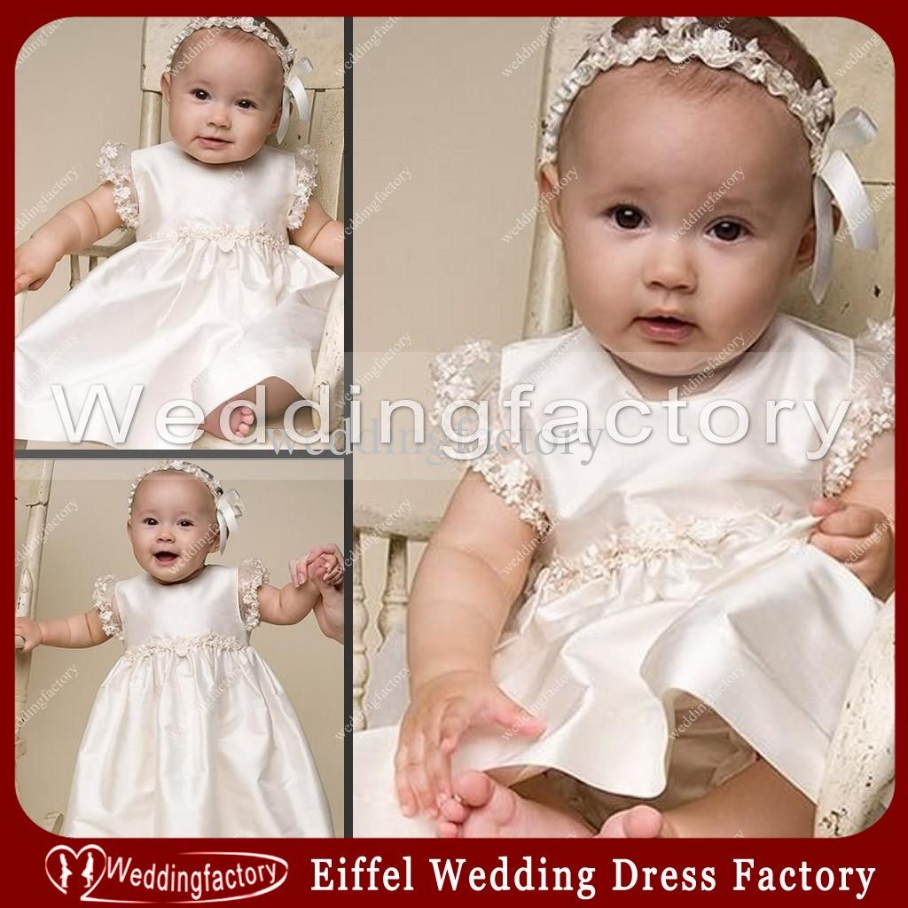 High Quality Summer Lace Appliques Christening Gowns Baptism Dress Short Sleeves Taffeta A Line