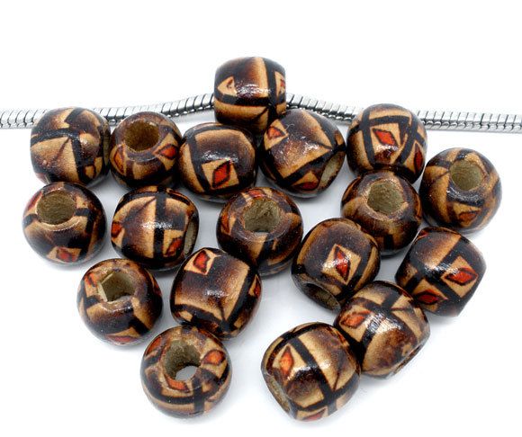 Livraison Gratuite 100 pcs Couleur Café Tambour Peint Perles En Bois Convient Charm Bracelet 11x12mm bijoux faisant des résultats de bricolage J0