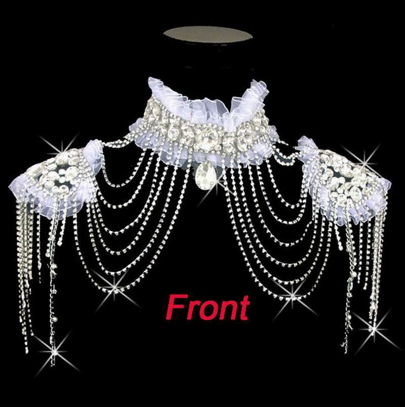 Luxury Bridal Rhinestone Shoulder Applique, Fashion Crystal Beaded Trim