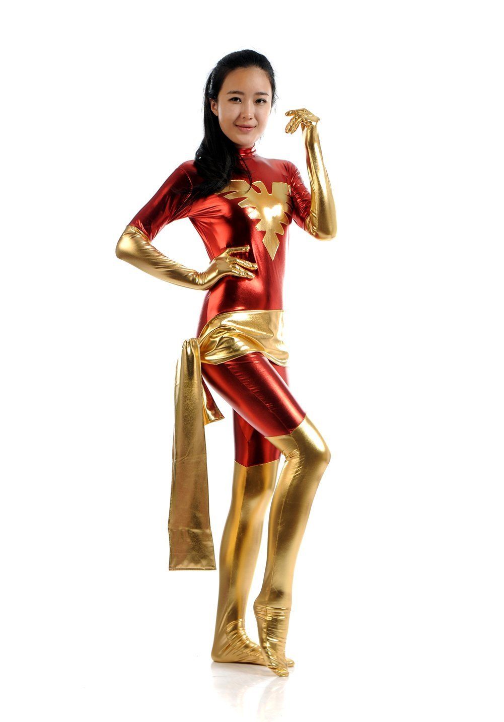 Treasure-box X-Men Phoenix Jean Red Gold Shiny Metallic Zentai & Catsuit Costumes | Buy Wholesale On Line Direct from China