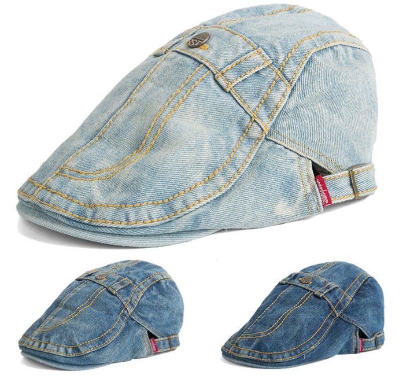 2017 2016 Men Hats Button Design Denim Beret Cap Fashion Hat Women