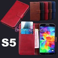 Wholesale For Samsung Galaxy S5 Luxury Retro Wallet PU Flip Leather Case Cover With Credit Card Slots Stand For I9600 S