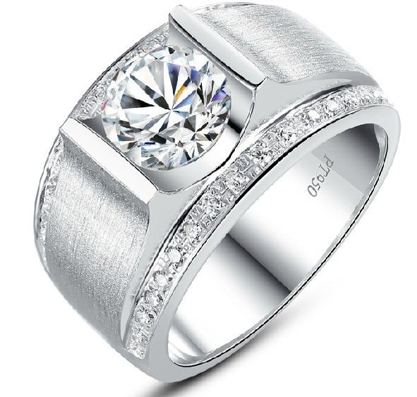 Wholesale 1ct NSCD Synthetic Diamond Rings For Men 925 Sterling Silver 18K Gold Plated Stamped Pt950 Wedding Man Ring Engagement