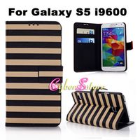 Wholesale For Galaxy S5 Colorful Strip Flip PU Wallet Leather Case Cover With Card SlotS Pouch Stand For Samsung Galaxy S5 S i9600